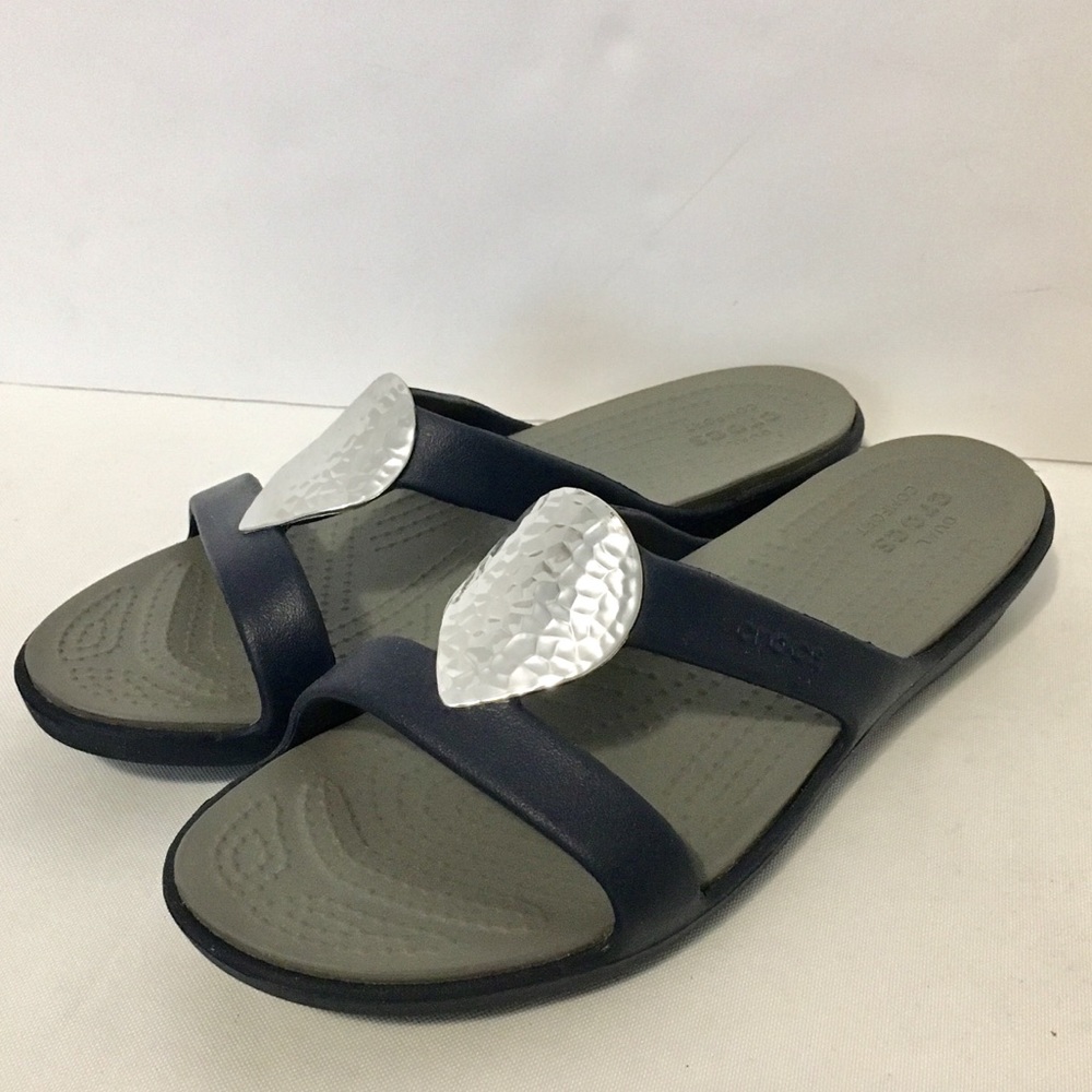 CROCS Blue & Gray Embellished Sandal Womens 10